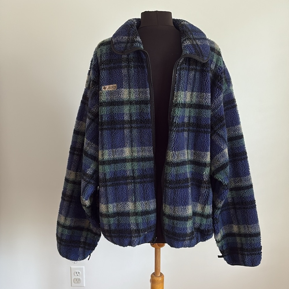 VTG Columbia fleece plaid high pile chore jacket 90s men’s XL L